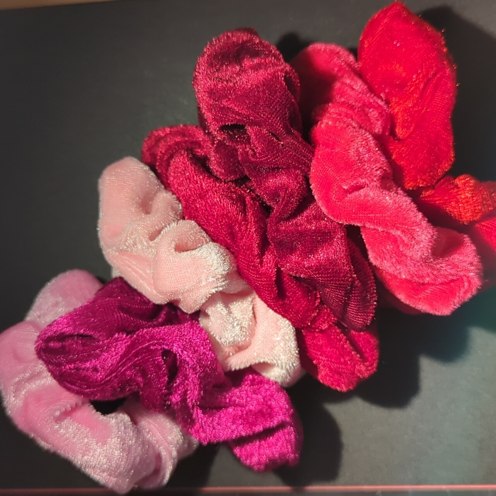 7 Shades of  pink/red crushed velvet scrunchies.